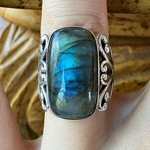 Natural Labradorite Sterling Silver Ring Size 7